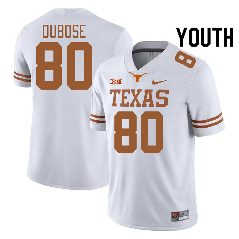 Youth #80 Freddie Dubose Texas Longhorns College Football Jerseys Stitched-White